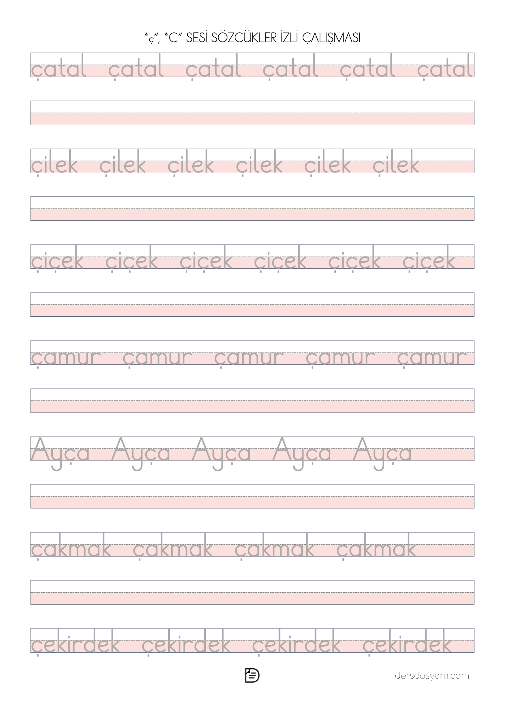 ç sesi kelime okuma yazma etkinliği 2