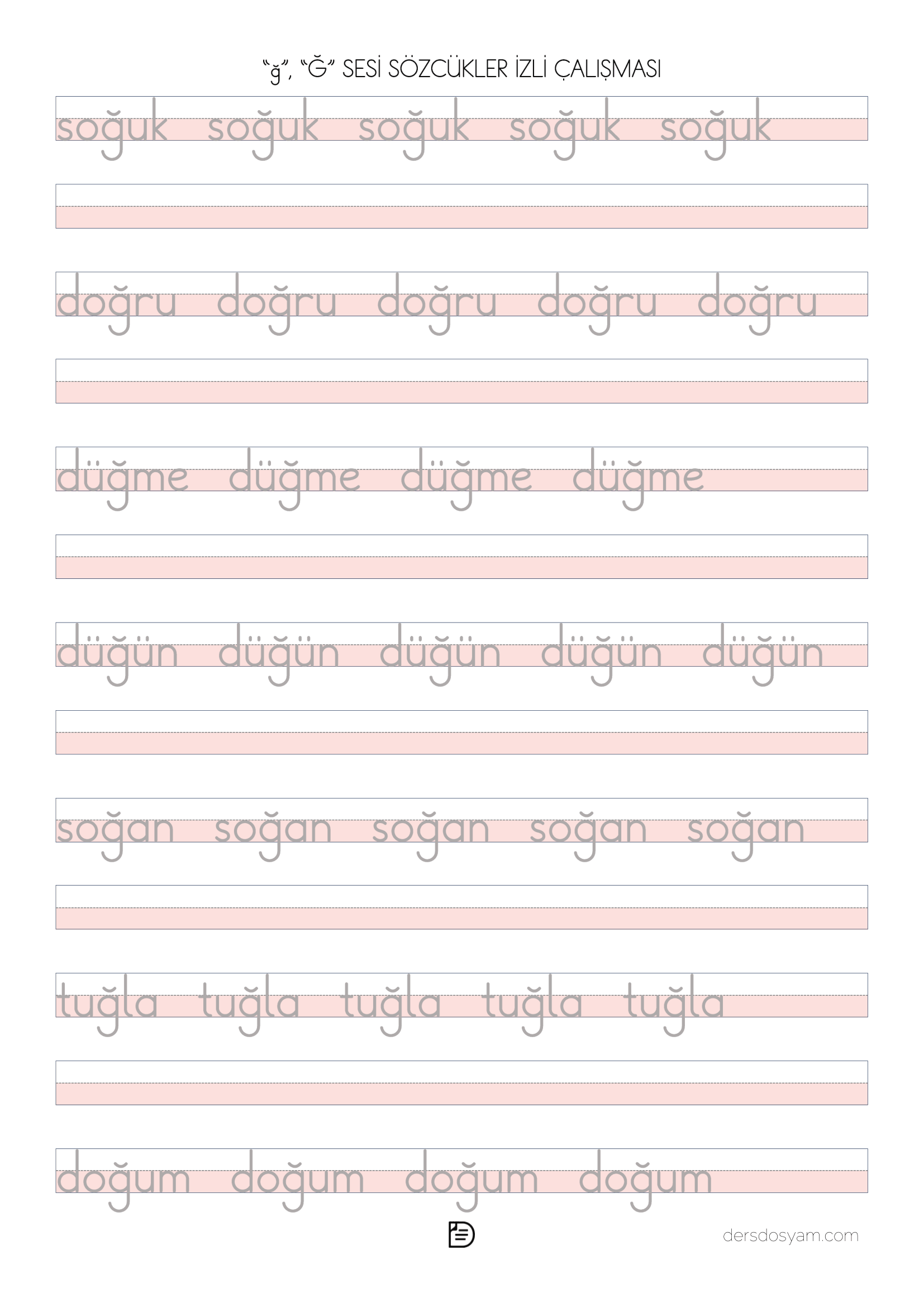 ğ sesi kelime okuma yazma etkinliği 2