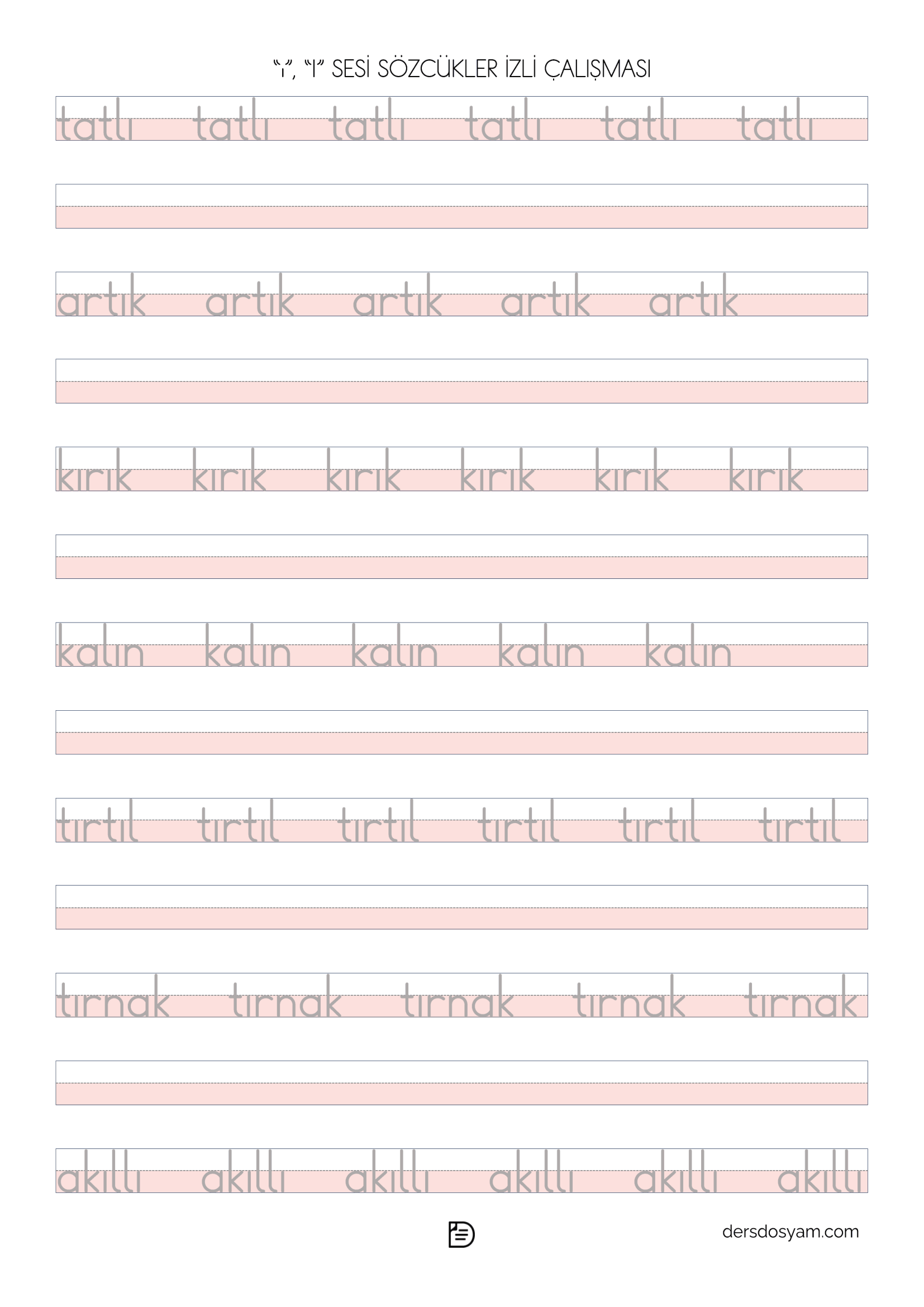 ı sesi kelime okuma yazma etkinliği 2