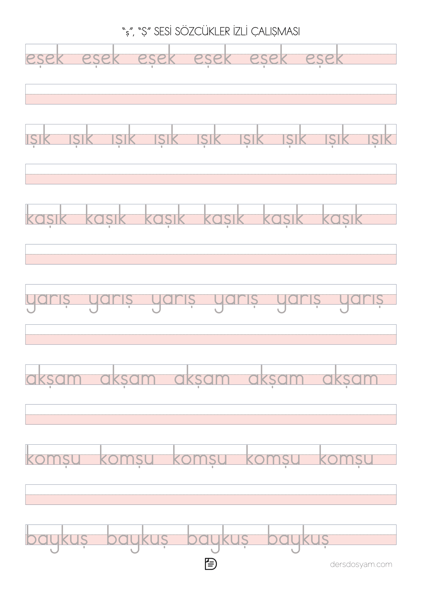 ş sesi kelime okuma yazma etkinliği 2