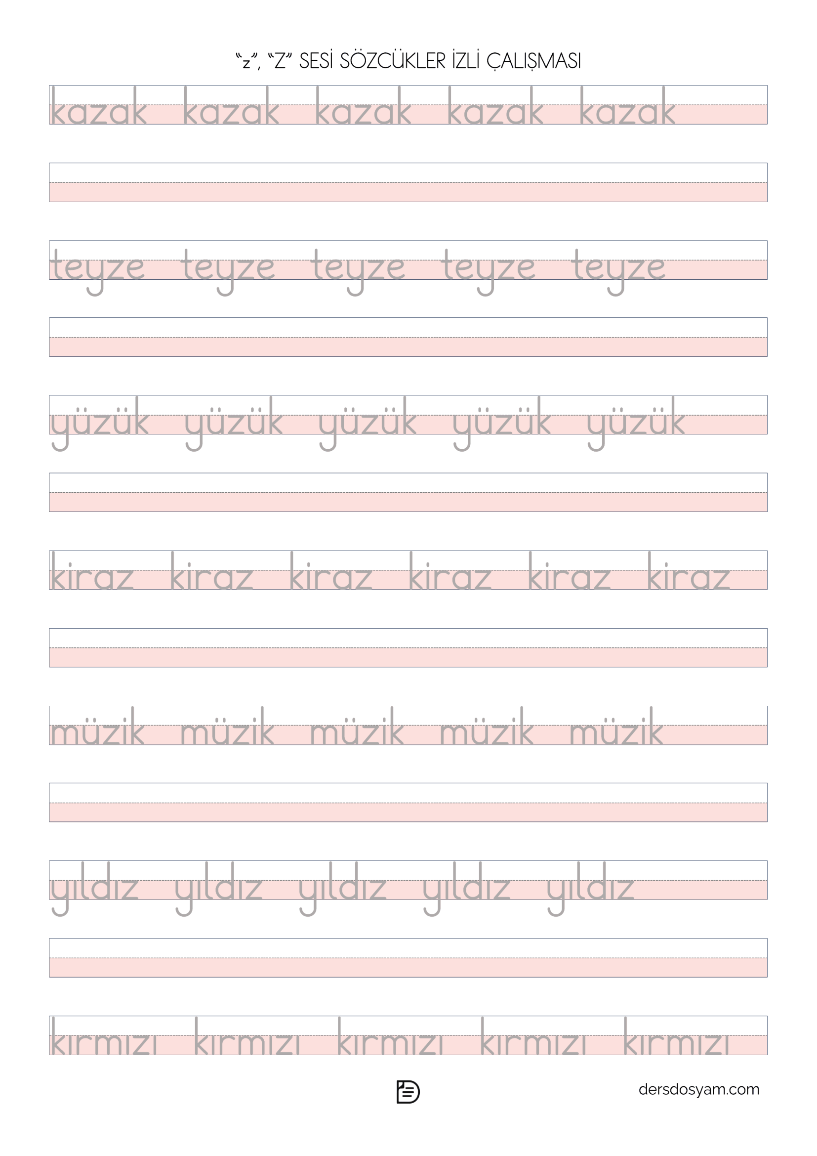 z sesi kelime okuma yazma etkinliği 2