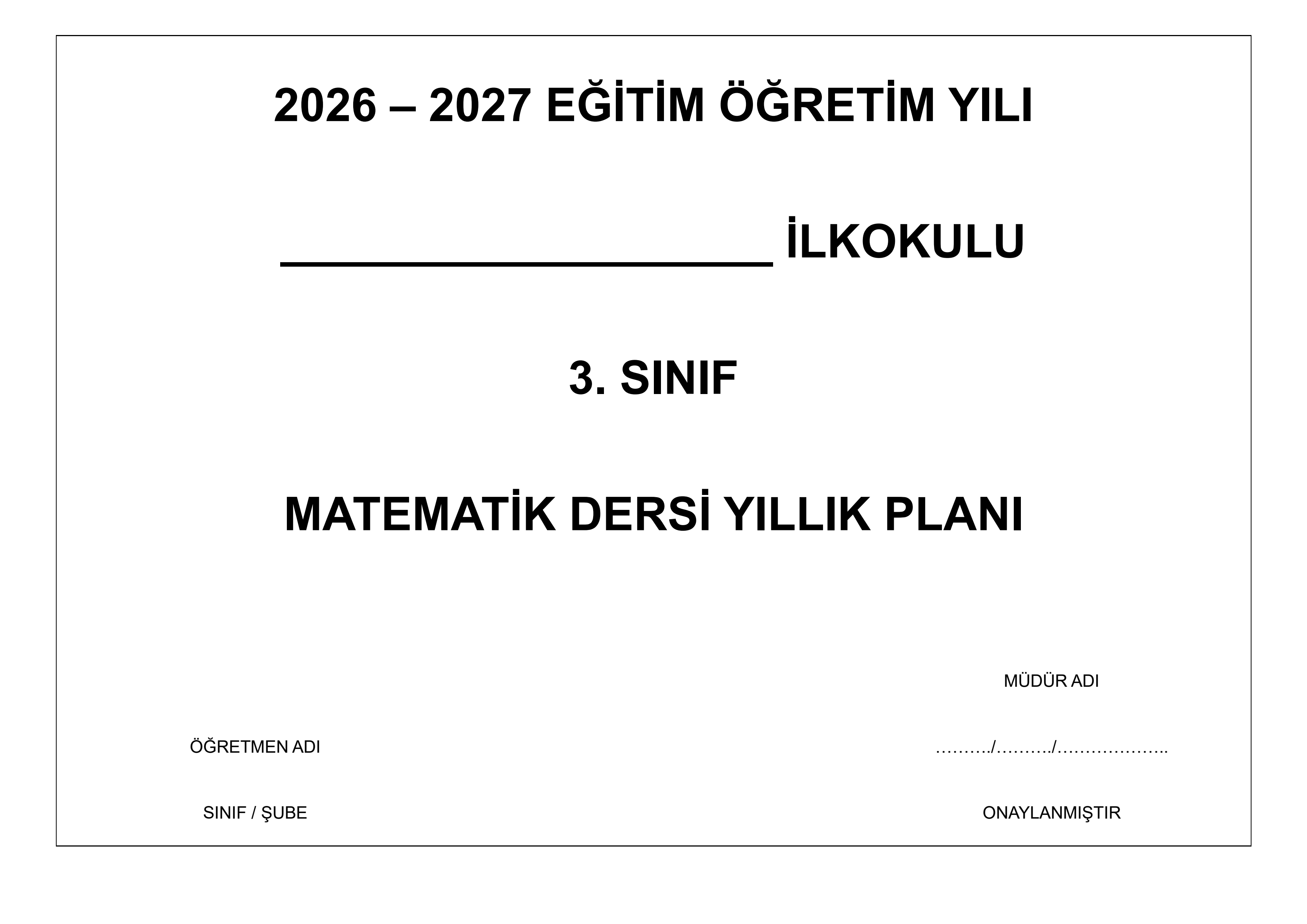 3. Sınıf Matematik Yıllık Planı 2026-2027